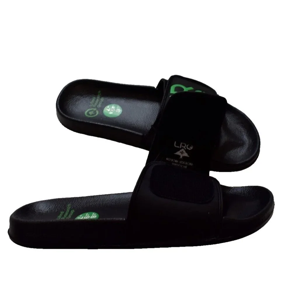 Lifted Research Group LRG Mens Stacked Logo Slides Black Sandals Shoes New 8 - Picture 3 of 5